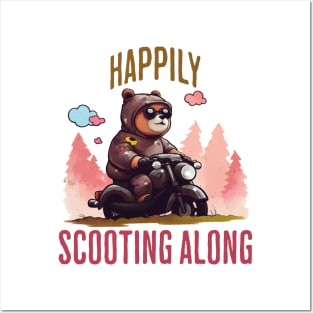 Happily Scooting Along cute bear on a scooter design Posters and Art